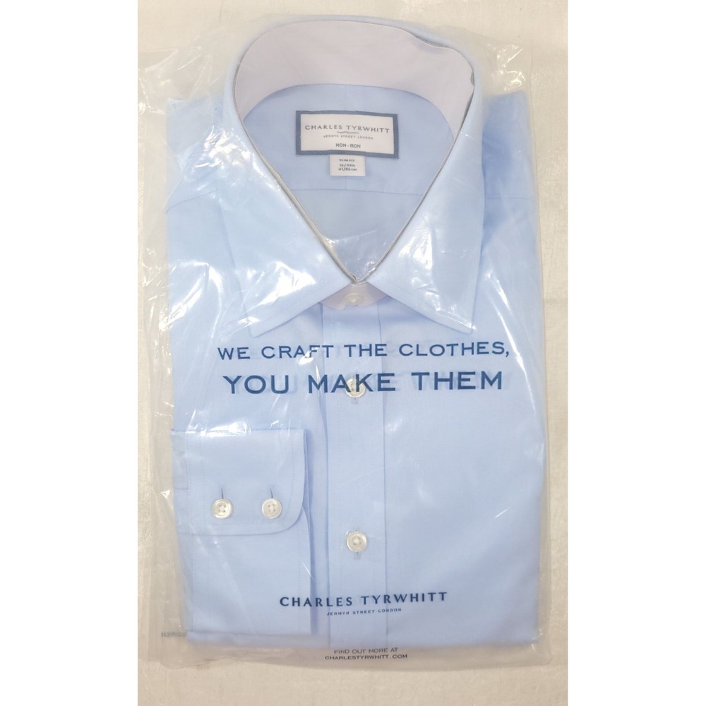Charles Tyrwhitt Men's Non-Iron Twill Slim Fit Dress Shirt - Sky Blue - 16/34